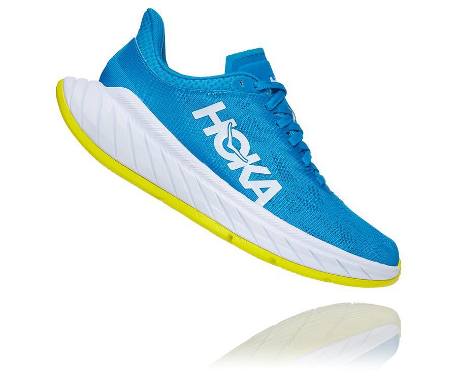 Hoka One One Running Shoes Womens Blue/White - Carbon X 2 - 87365TBEF